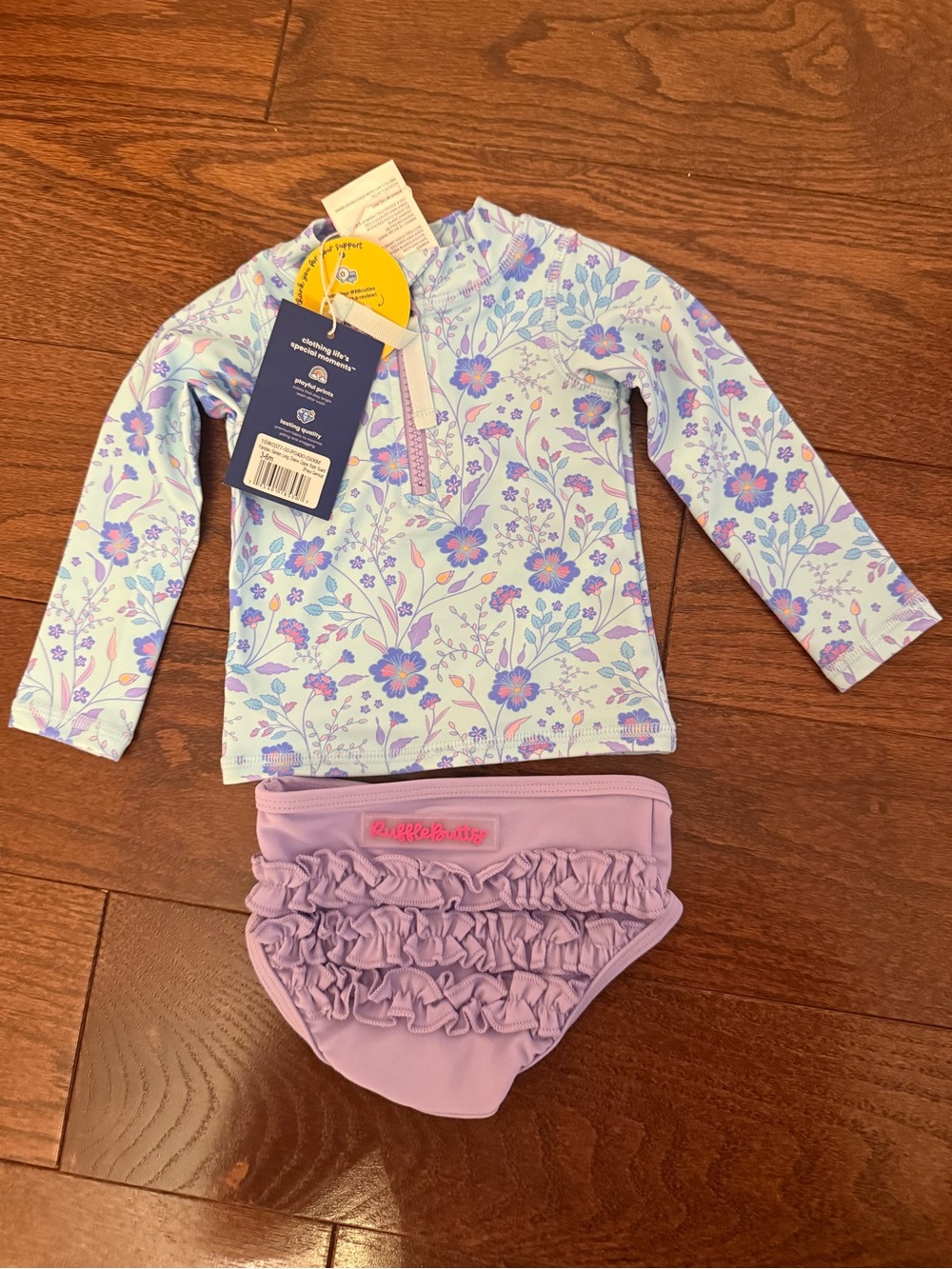 Ruffle Butts Floral Rashguard Set in Light Blue and Lavender